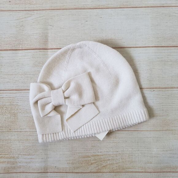 Kate Spade Dorothy Hats Off Bow Beanie Cream Wool Blend Women's One Size - Picture 1 of 7